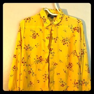 Passion Yellow Floral Print Long Sleeve Top